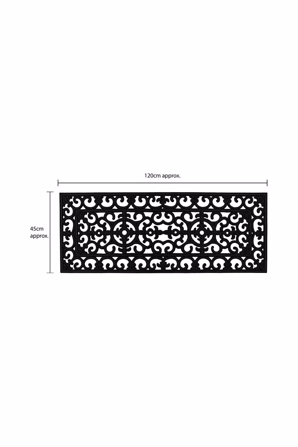 JVL Lexi Wrought Iron Effect Rubber Patio Mat, Black, W/D/H: 120 x 45 x 1 cm – 4