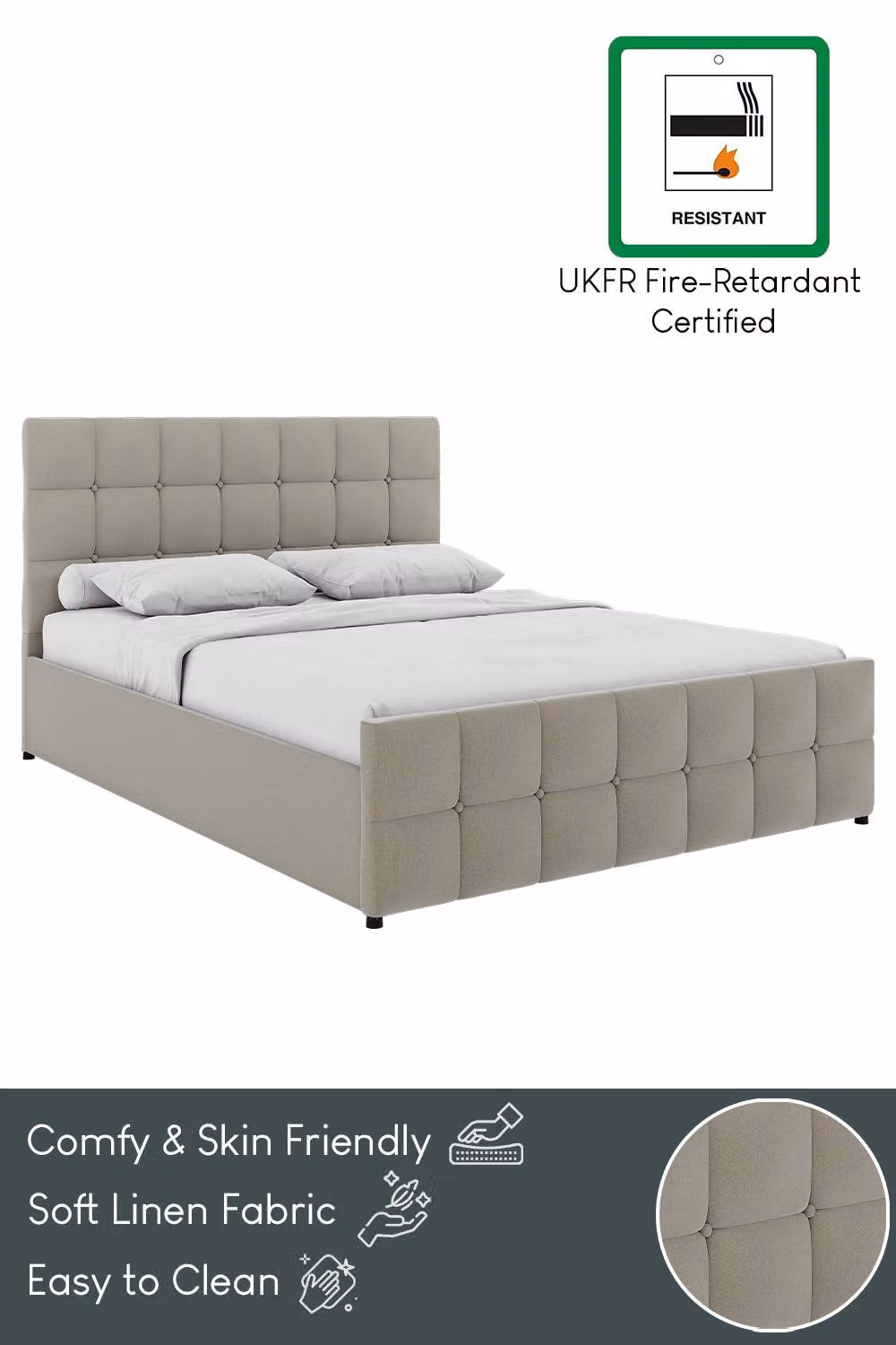 Vida Designs Valentina King Ottoman Bed Frame in Beige Linen with Lift Up Storage Base – 4
