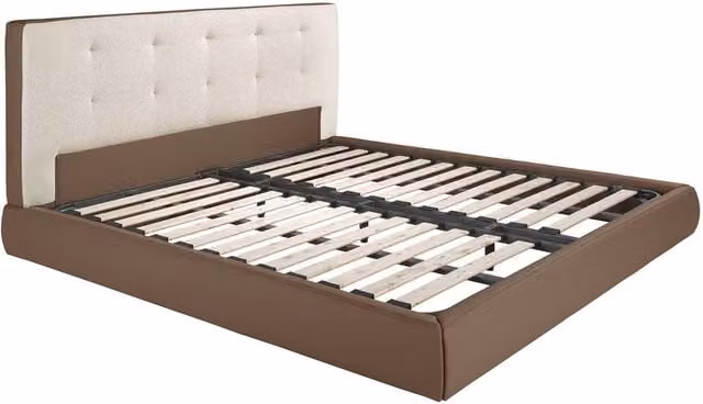 Angel Cerda Modern Double Bed with Off-White Fabric Headboard, W/D/H: 180 x 200 x 98 cm