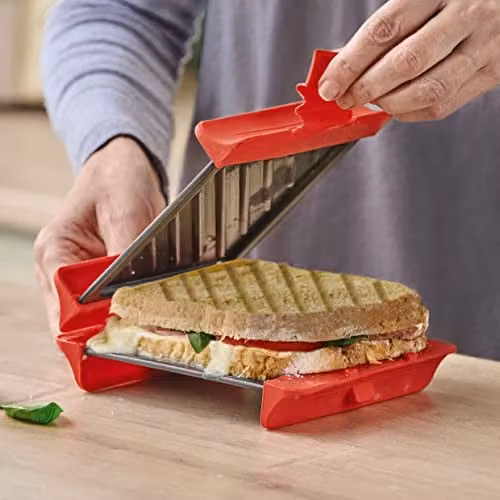 Microwave Sandwich Toaster and Grill in Red and Black with Non-Stick Plates and Silicone Clips