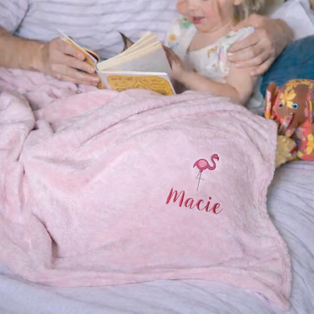 Duncan Stewart Personalised Flamingo Children's Ultra Soft Blanket in Pink, W: 140 cm, L: 180 cm