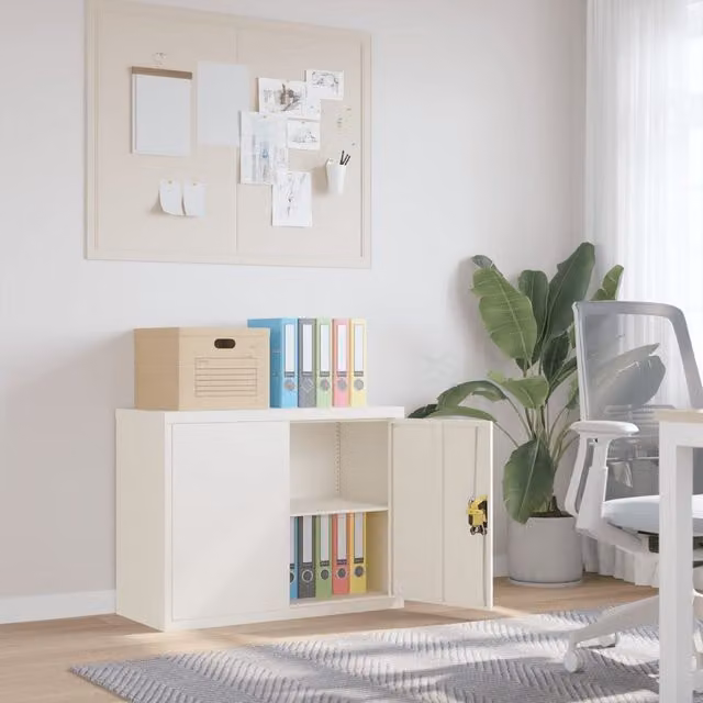Berkfield Home White Steel File Cabinet with Hinged Doors and Adjustable Shelves, W: 90 cm, D: 40 cm, H: 70 cm – 1