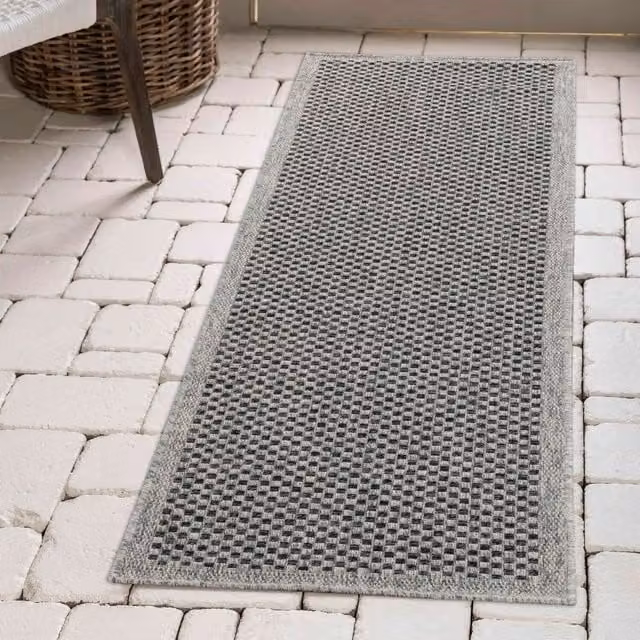 Desire Rugs Modern Checkerboard Waterproof Indoor-Outdoor Rug, Grey, W: 60 cm, L: 220 cm