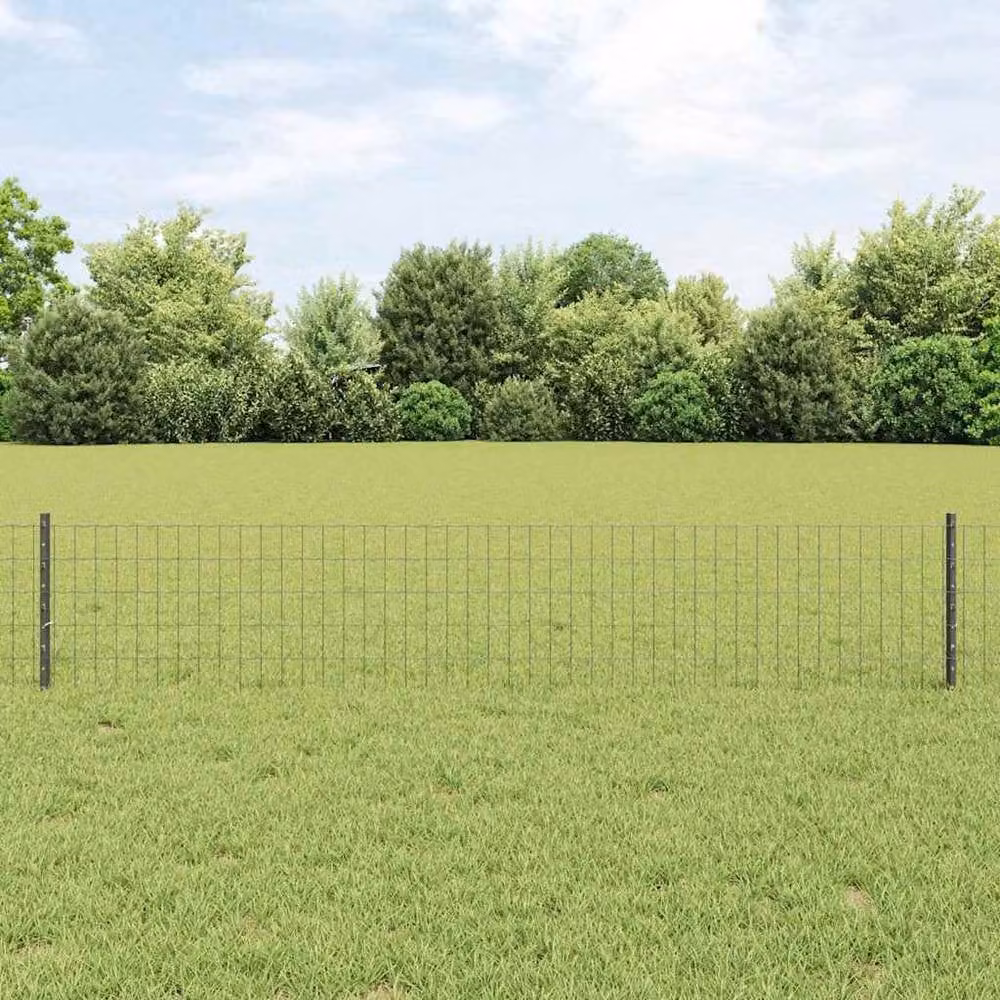 Berkfield Home Euro Fence Steel U-Profile Garden Fencing with 5 U-Posts, Grey, W: 10 m, H: 0.8 m – 1