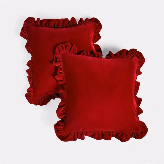 OHS Red Velvet Plush Square Cushion Covers, Pack of 4