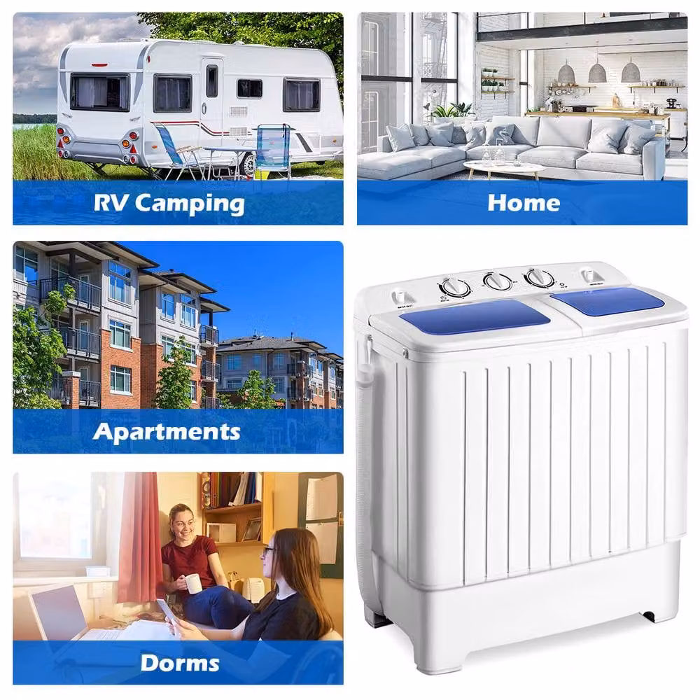 Costway Compact Twin Tub Mini Top Loader Washing Machine in White and Multicolour – 3
