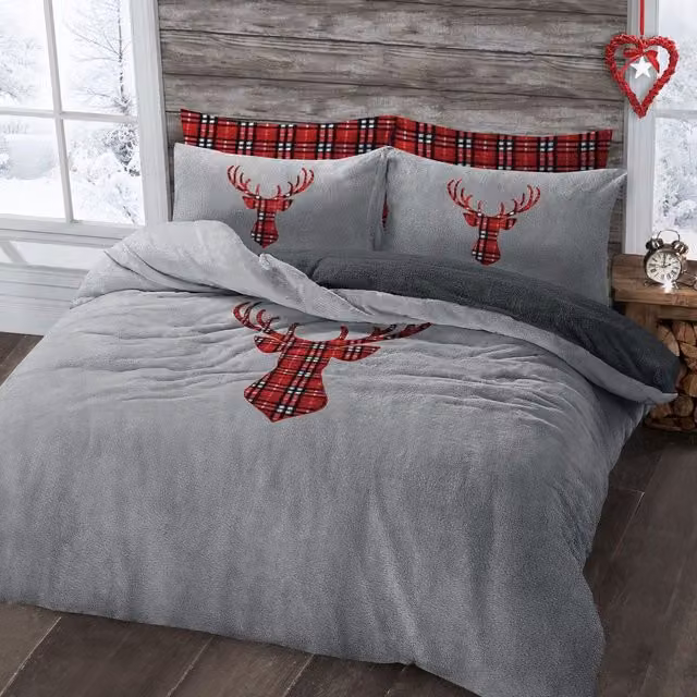 VELOSSO Silver Grey Soft Cosy Fleece Duvet Set and Pillowcase, W: 140 cm, L: 200 cm
