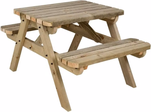 Arbor Garden Solutions Rounded Rustic Picnic Table and Benches Set in Green and Brown Treated Hardwood, W: 90 cm