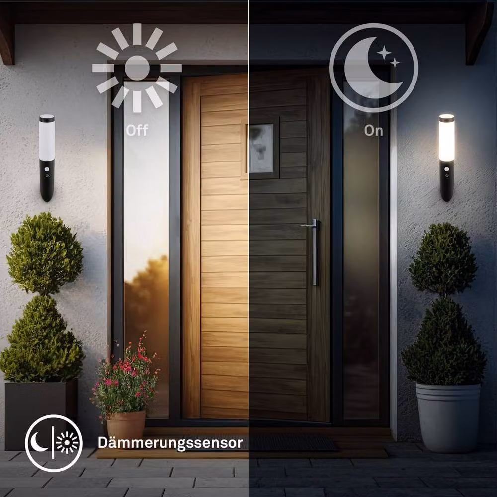 Briloner Black Rechargeable LED Outdoor Wall Light with Motion and Dusk Sensor, Dimmable, IP44 Splash-Proof, W/D/H: 6.5 x 6.5 x 35 cm – 4