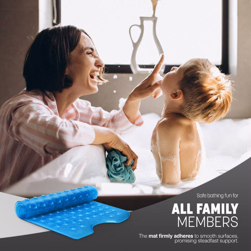 Keplin Non-Slip Blue Bath Mat, Machine Washable and Mould Resistant, W/D/H: 100 x 40 x 1 cm – 4