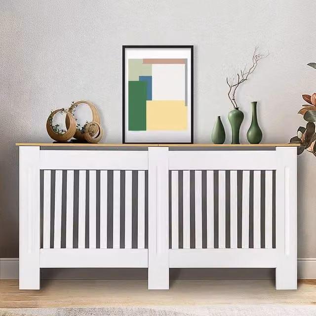 FORGEVIO White Radiator Cover Grill Shelf Cabinet W: 152 cm, H: 82 cm, D: 19 cm – 1