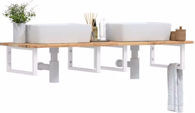 Berkfield Home Wall Mounted Basin Shelf in Brown Acacia Wood and Steel
