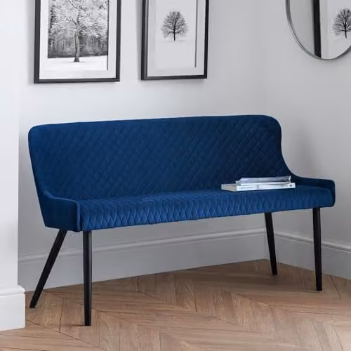Julian Bowen Luxe Diamond Quilted High Back Velvet Dining Bench for 2 in Blue, H82 x W143 cm – 1