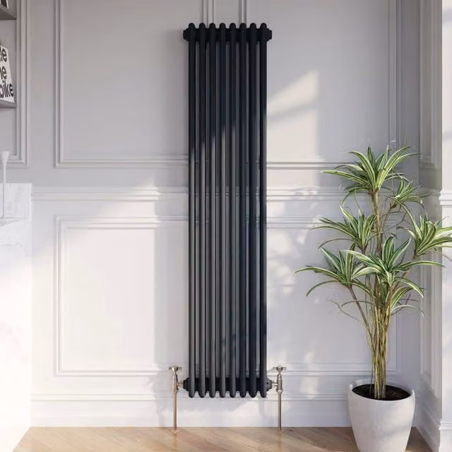 Temprazo Anthracite Steel Wall Mounted Radiator H: 119 cm, W: 30 cm, D: 10 cm