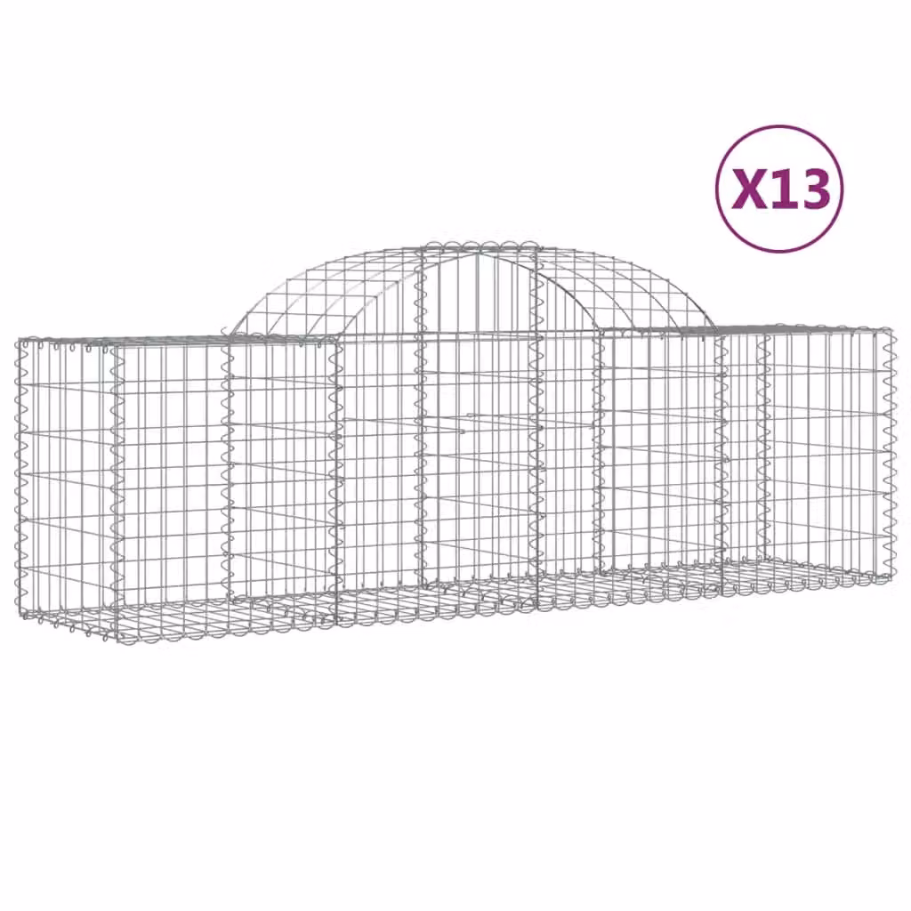Berkfield Home Arched Gabion Baskets, 13 Piece Set, Silver Galvanised Steel, W: 200 cm, D: 50 cm, H: 60-80 cm – 2
