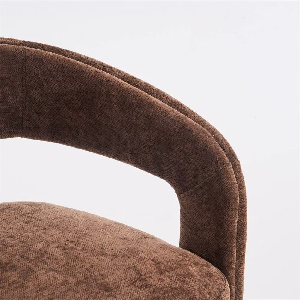 Direct Wicker Brown Chenille 360 Degree Swivel Armchair with Fabric Covered Wooden Base – 2