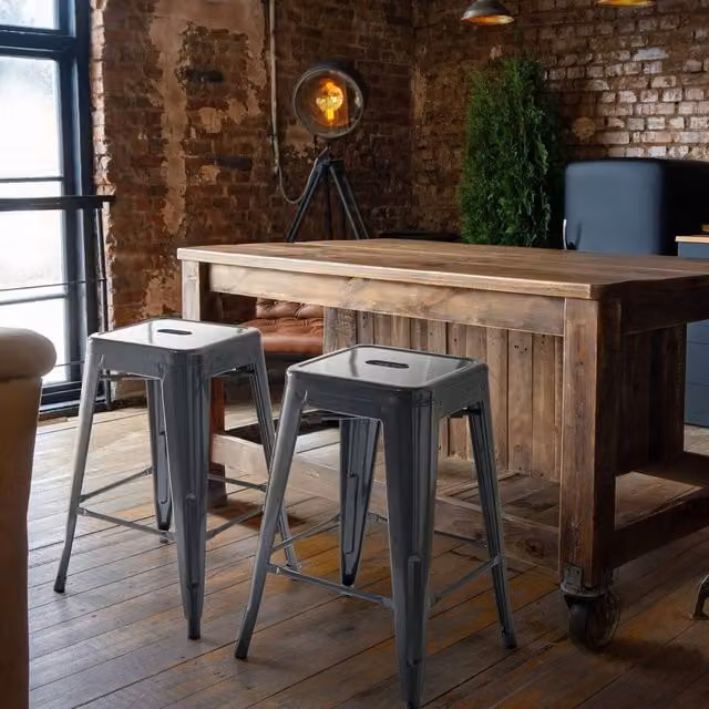Wyld and Coco Grey Industrial Metal Bar Stools, Set of 2, Height: 60 cm