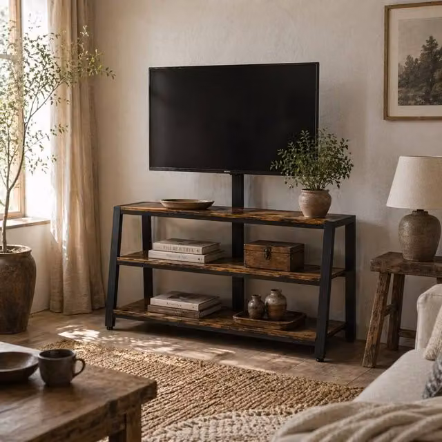 Wyld Haus Avaden Industrial TV Stand in Brown and Black with 35 Degree Swivel Mount