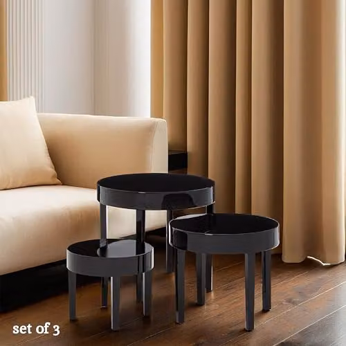 Orsina Set of 3 Black Glossy Nesting Tables with Round Tops – 4