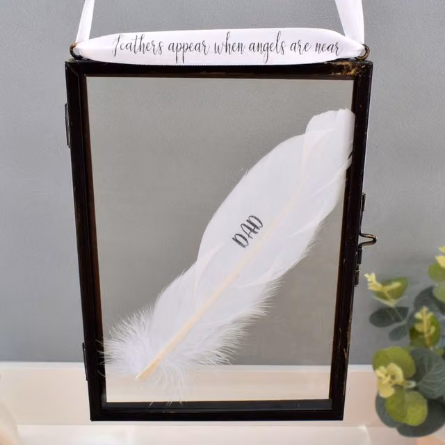 Amaya Rose Ltd In Memory of Dad Real Feather Floating Picture Frame, Black Rectangular Memorial Gift
