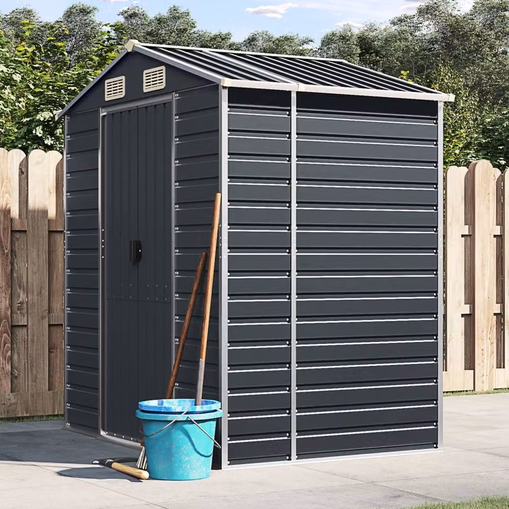 Berkfield Home Anthracite Galvanised Steel Garden Shed W/D/H: 191 x 130 x 198 cm – 2