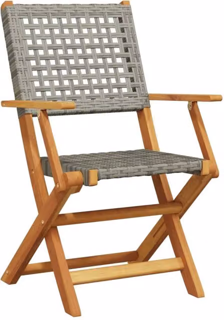 Berkfield Home Beautiful Folding Garden Chairs, 6 Piece Set in Grey Poly Rattan and Oiled Acacia Wood