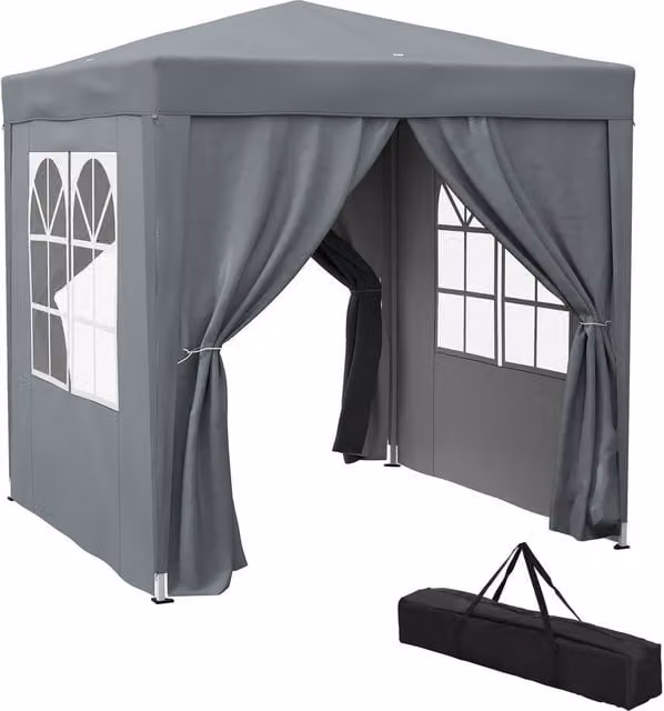 Outsunny Grey Pop Up Gazebo with Windows and Steel Frame, W: 200 cm, D: 200 cm, H: 240 cm – 1