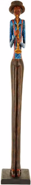 Hill Interiors Standing Jazz Band Trumpeter Figurine in Brown and Multicolour