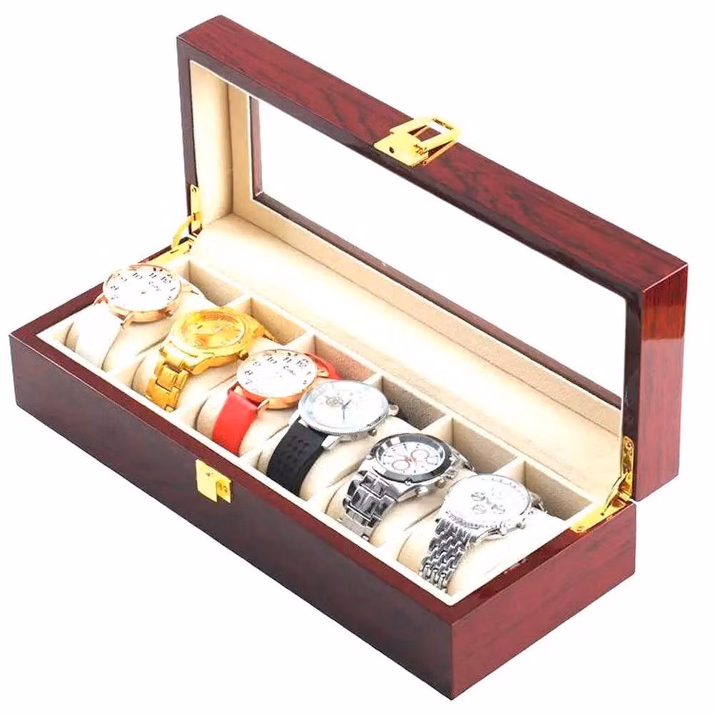 Kelvenix 6-Slot Watch Display and Jewelry Storage Box in Brown with Gold Accents – 3
