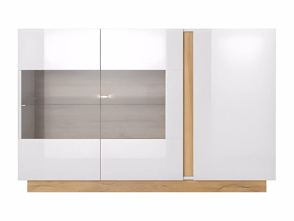 Vente-unique MURARI 3-Door Sideboard with Integrated LED Lighting in High Gloss White and Light Oak, W/D/H: 138.2 x 40.0 x 90.5 cm – 2