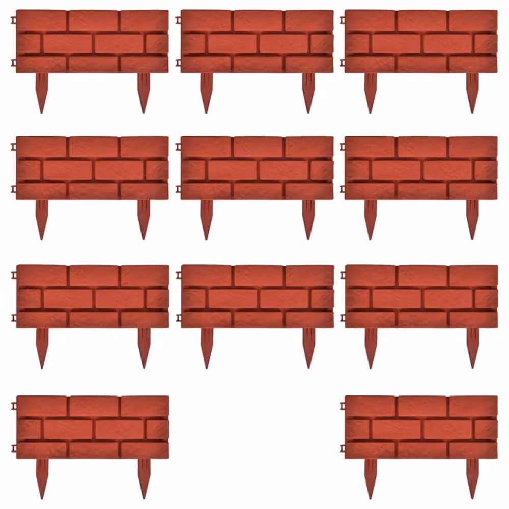 Berkfield Home Red Brick Design Lawn Divider, 11 Piece Plastic Set – 6