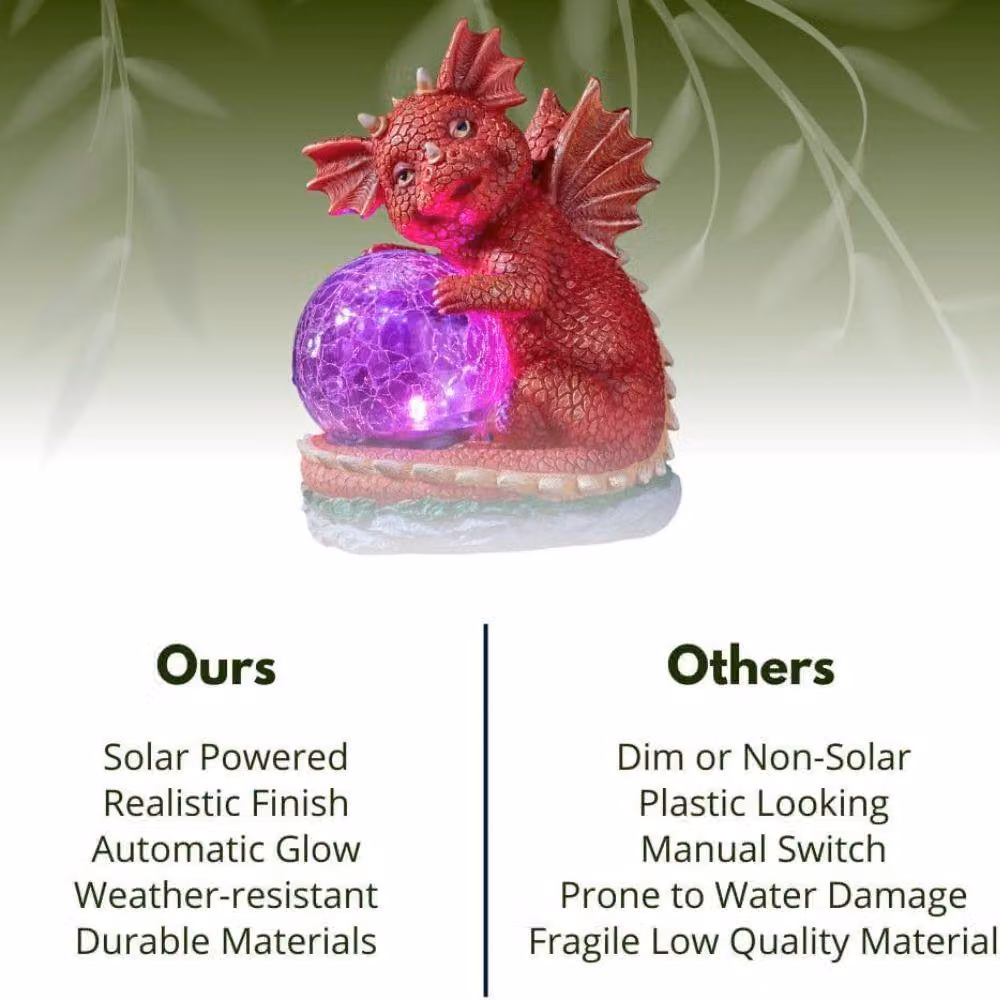 Marco Paul Solar LED Dragon Ornament with Crackle Ball in Red, Height: 70 cm – 6