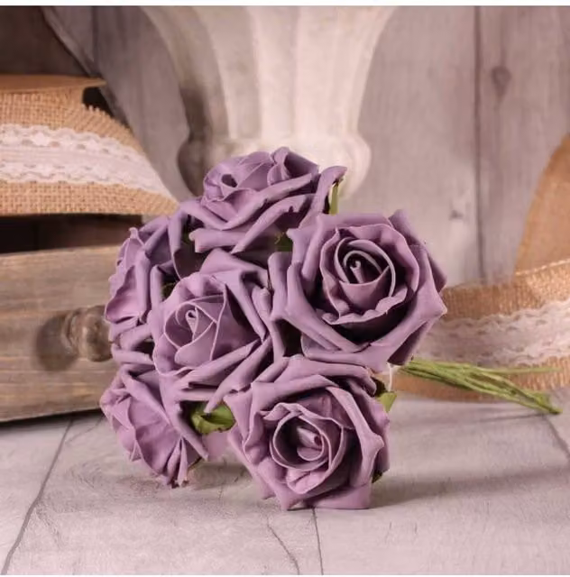 KDMD Pack of 3 Mauve Foam Tea Roses in Purple for Wedding Floral Decor – 1