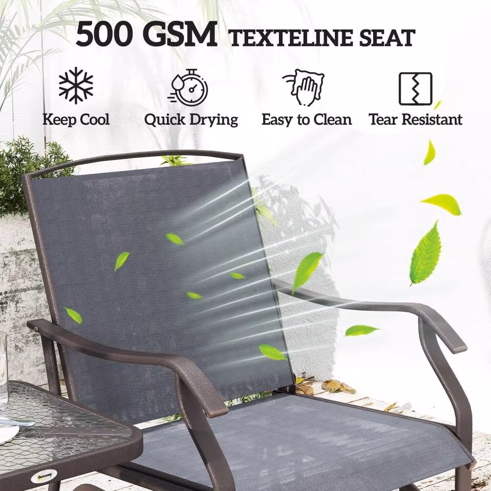 Wyld Haus Banafa 3 Piece Outdoor Glider Bistro Set with Grey Textilene Chairs and Glass Top Table – 5