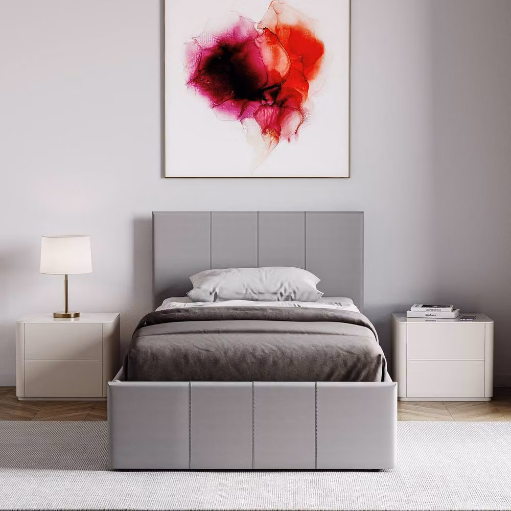 HD Designs Lisbon Single Ottoman Bed Frame in Grey Upholstered Faux Leather and Fabric, W/D/H: 90 x 200 cm – 6