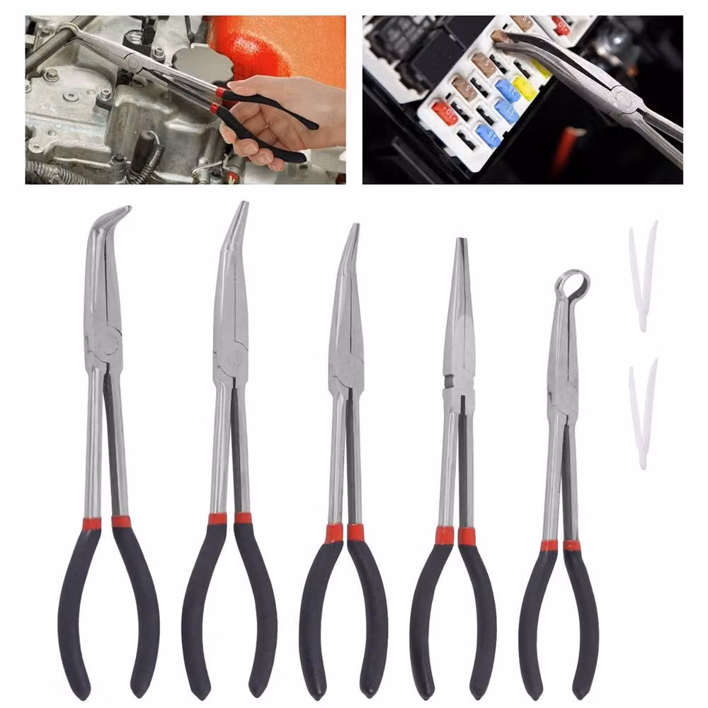 SPETLEK 7 Piece Long Reach Nose Pliers Set in Black with Straight, Bent and Hose Tip Styles, Length: 28 cm – 3