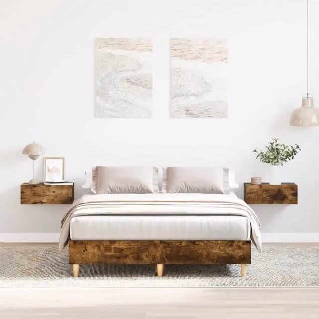 Berkfield Home Smoked Oak Bed Frame in Brown, W/D/H: 140 x 190 cm – 1