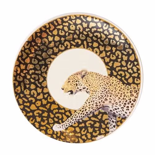 Orsina Set of 4 Leopard Print Stoneware Canape Plates in Black, White and Gold – 2