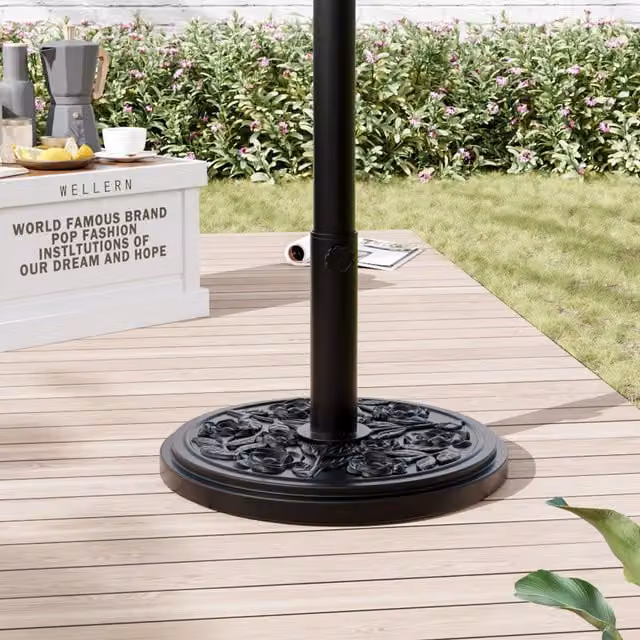 Breeins Black Plastic and Cement Parasol Base with Vintage Floral Motif