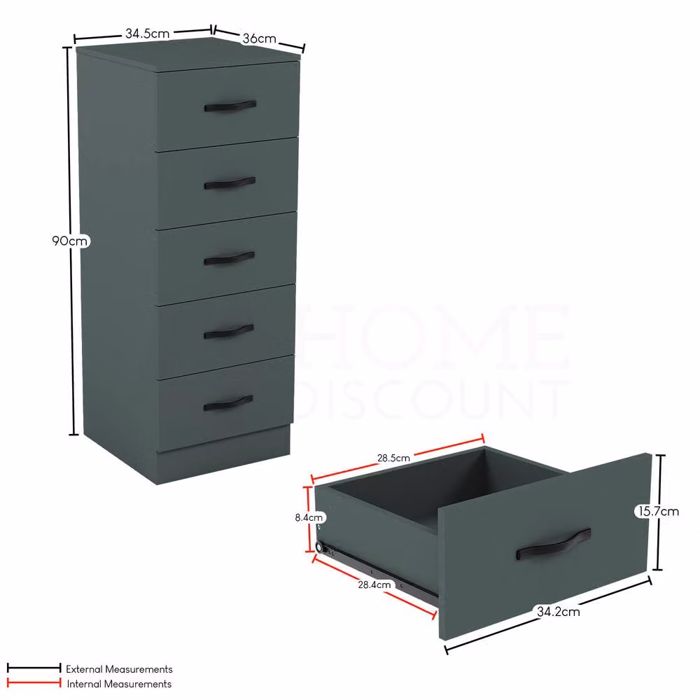 HD Designs Riano 5 Drawer Narrow Freestanding Chest in Matt Green – 2
