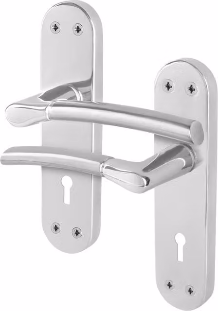 AFIT Boston Backplate Chrome Satin Nickel Feature Lock Handle Set in Silver, W: 15.0 cm x H: 15.0 cm – 1