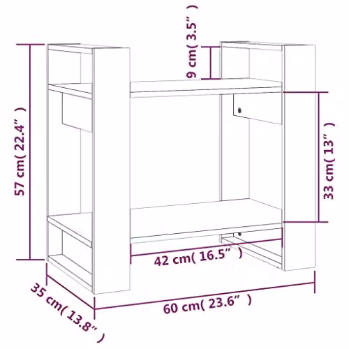 vidaXL Grey Solid Wood Pine Book Cabinet and Room Divider, W: 60 cm, D: 35 cm, H: 57 cm – 3