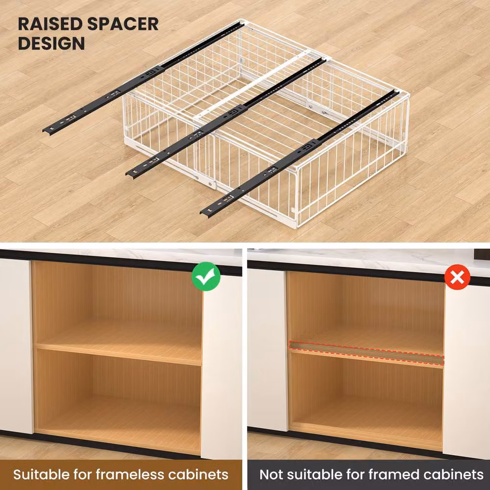 Blylund 2 Pack White and Black Expandable Metal Pull Out Cabinet Organiser Drawer Inserts W/D/H: 30 x 40 x 16 cm – 4