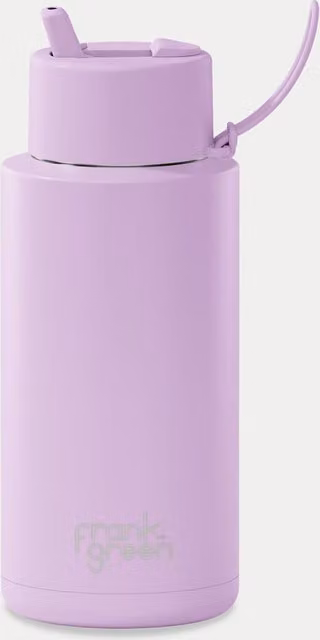 Frank Green Vacuum Insulated Stainless Steel and Ceramic Water Bottle with Straw, 1 l, Purple