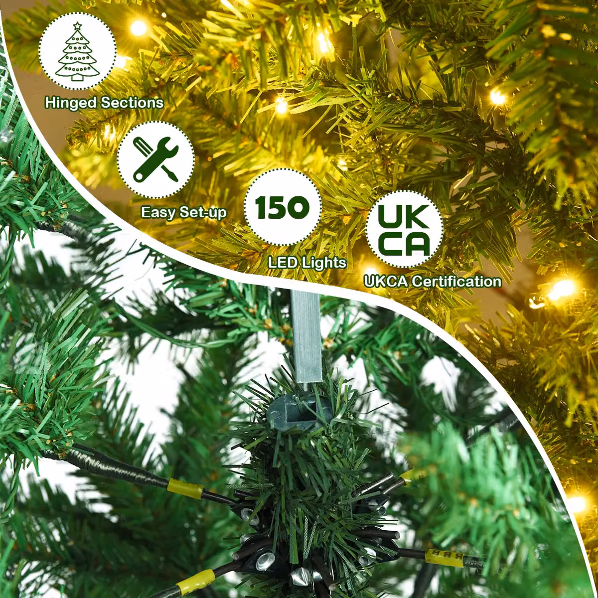 Costway 5ft Pre-lit Artificial Pencil Christmas Tree in Green with 150 Warm White Lights and 300 Tips – 3