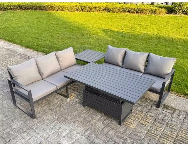 Fimous 4-Piece Aluminium Sofa Set with Lifting Table, Cushions and Side Table in Dark Grey – 1