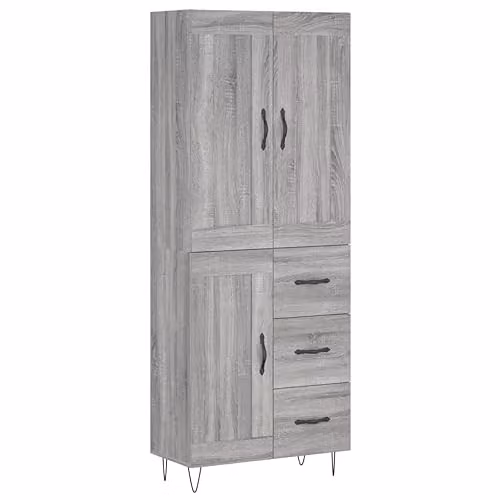 vidaXL Modern Grey Highboard with Hinged Doors and Internal Shelves, W/D/H: 69.5 x 34 x 180 cm