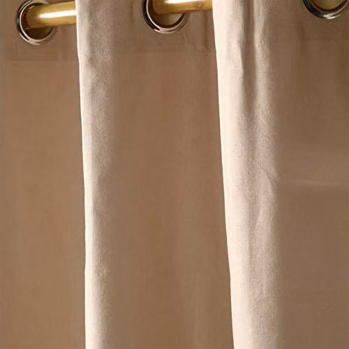 Homescapes Plain Cotton Eyelet Curtain Pair in Beige, Width: 140 cm, Drop: 183 cm – 3