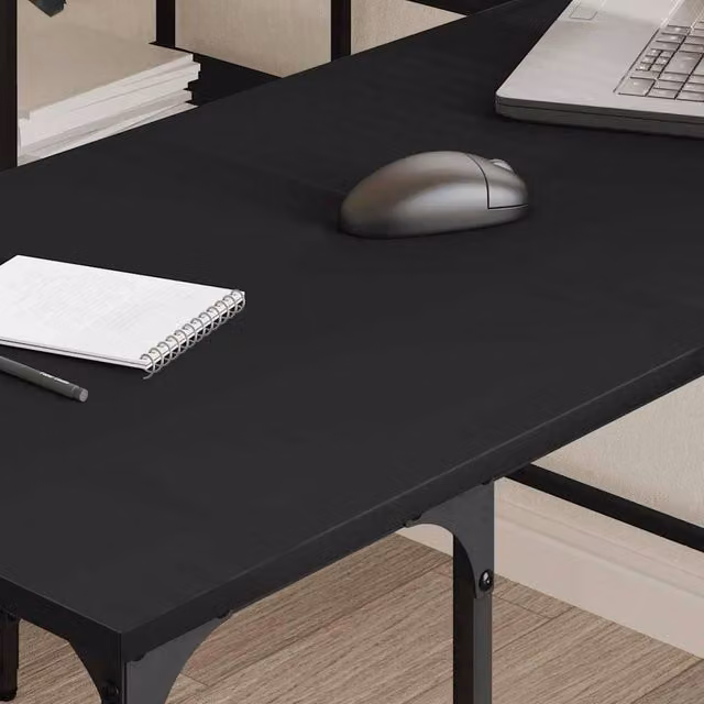 Berkfield Home Decorative Black Square Desk in Engineered Wood, W/D/H: 139 x 139 x 75 cm