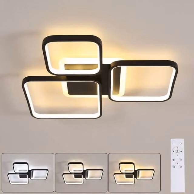 COMELY Modern Square Dimmable LED Ceiling Light in Black